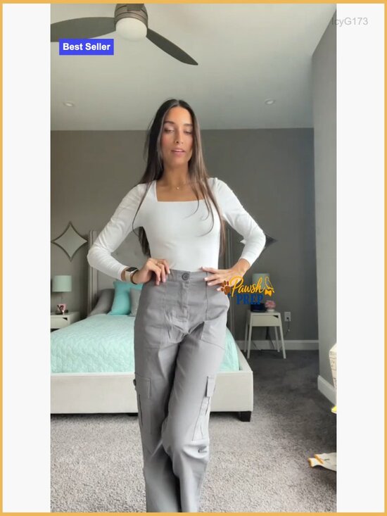 High Waisted Cargo Pants with 6 Pockets Stretchy Wide Leg Travel Streetwear - Picture 5 of 7